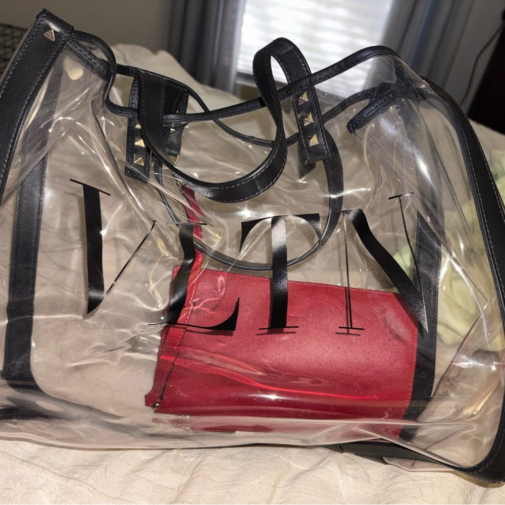 Valentino Transparent Tote with Black and Red Accents